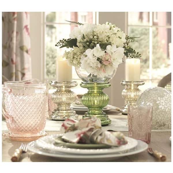 S 2 Lit Candle Holder Pedestals 9 Height Handmade Festive Ribbed Mercury Glass Pillar Candle Stand Holder With Led Lights Overstock 25767540