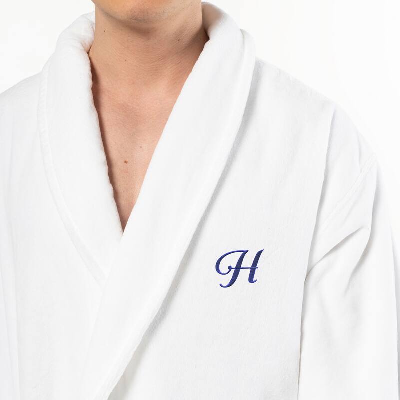 Authentic Hotel and Spa 100% Turkish Cotton Personalized Unisex Anovia Velour Bathrobe - Navy Script Font