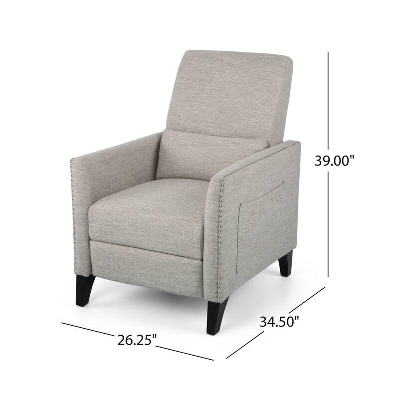Davy Pushback Recliner Chair, Nailhead Trim, Birch Wood, Gray Fabric