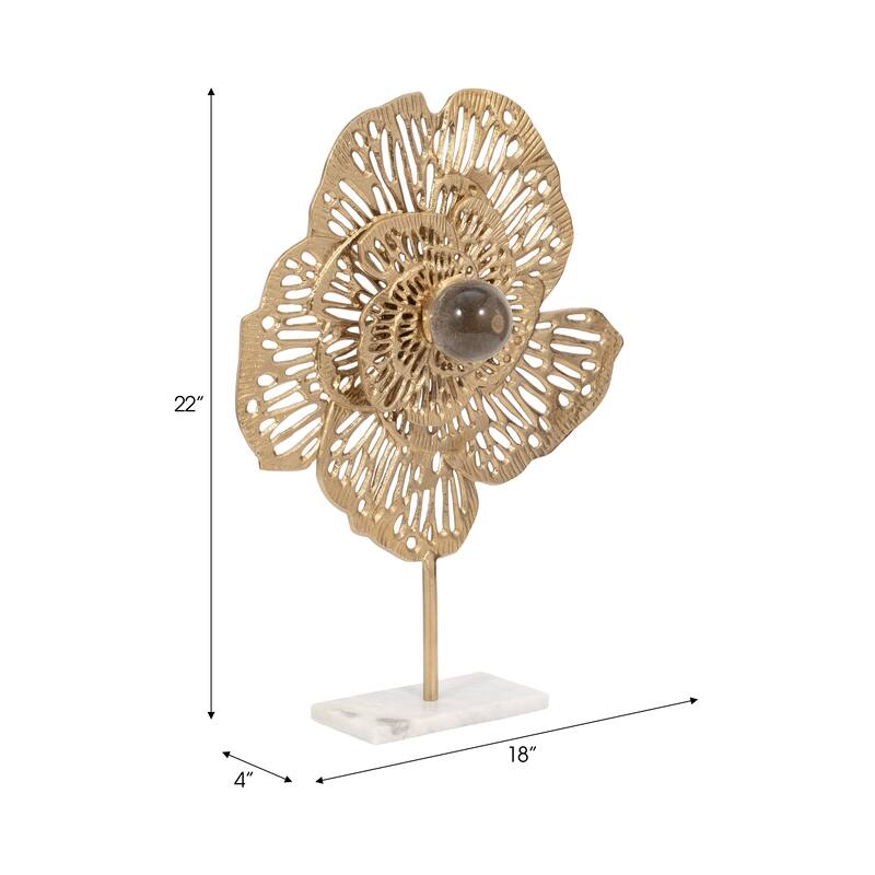 Sagebrook Home Aluminum Salma Gold Flower Statuary - Elegant Decorative Object