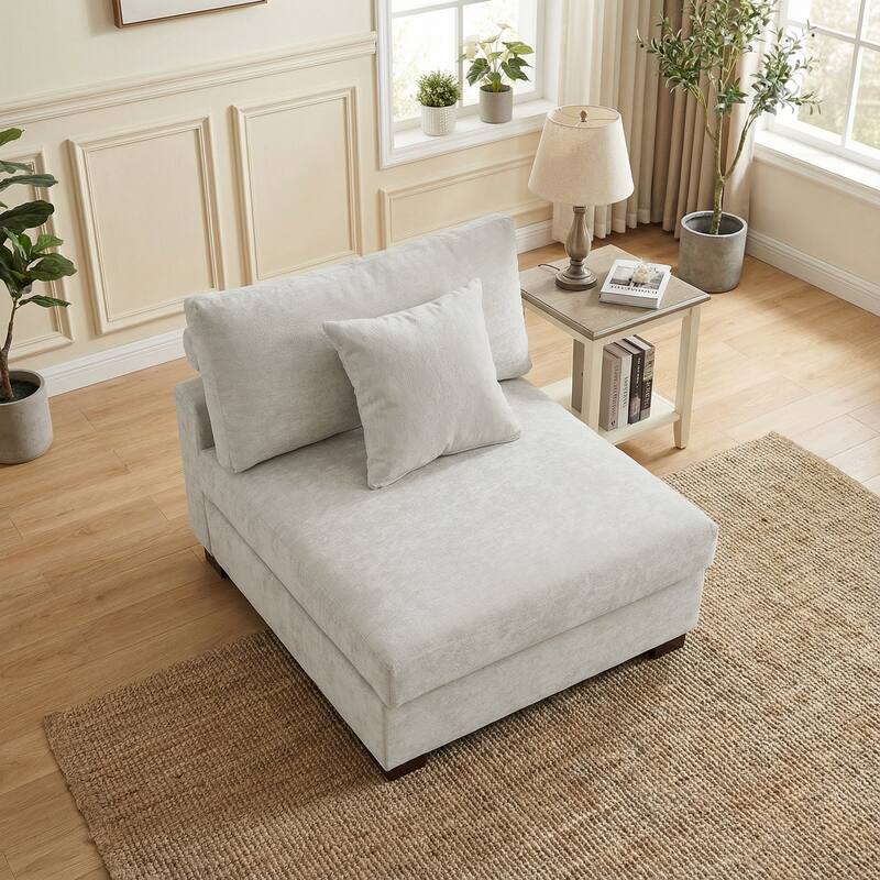 Plush Chenille Single Modular Sectional Sofa Chaise with Pillows