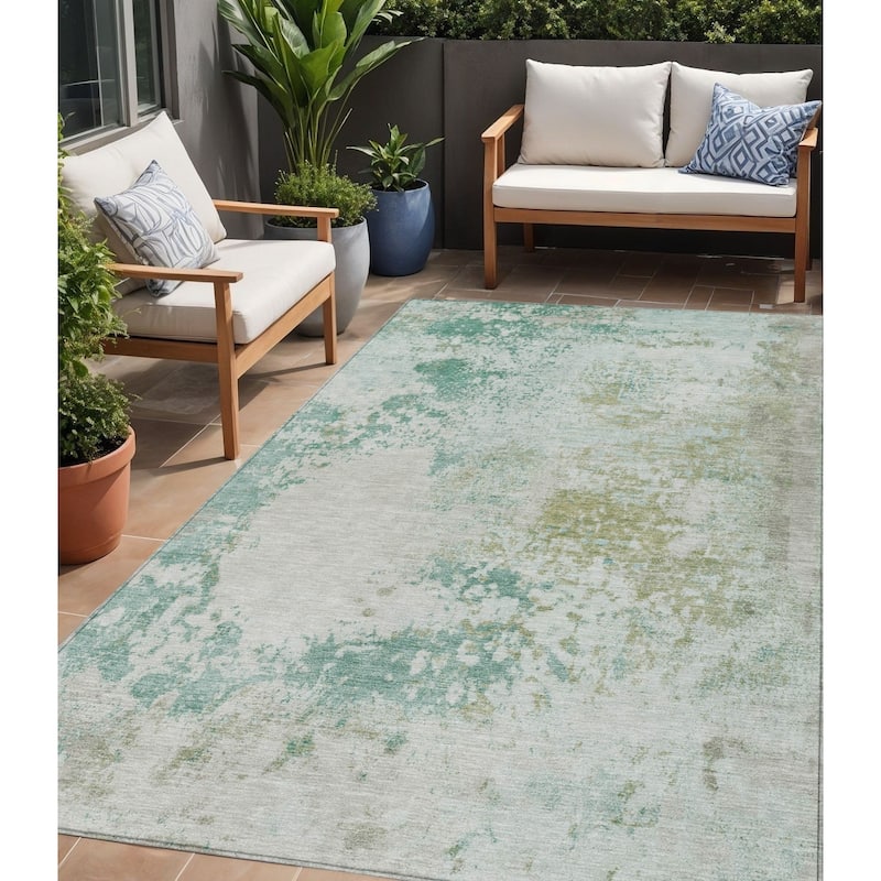 HomeRoots Abstract Transitional Rectangle Outdoor Rug - 5' X 8'