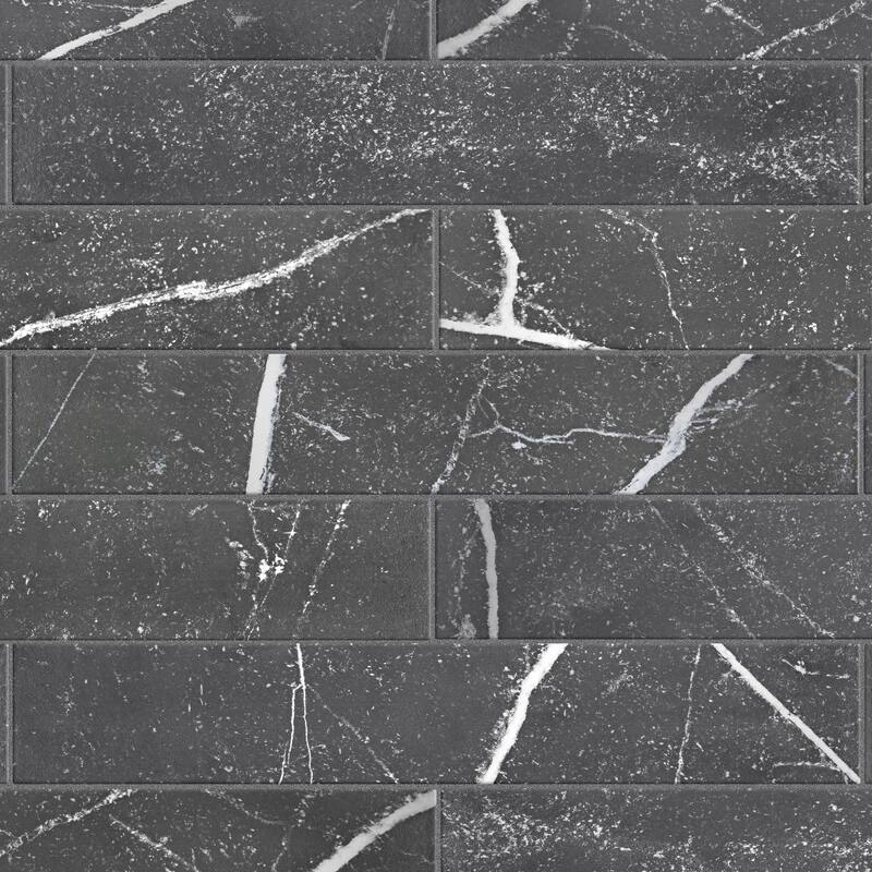 Merola Tile Tinos Black 3-1/8" x 17-3/8" Porcelain Floor and Wall Tile