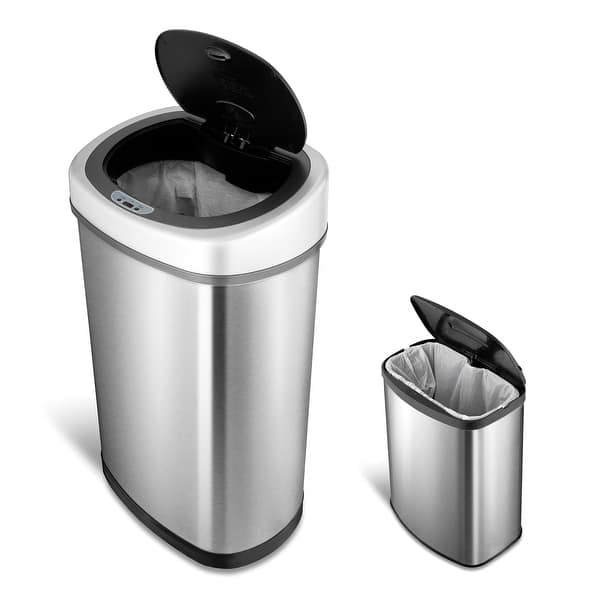 NINESTARS Motion Sensor Stainless Steel 2-in-1 Combo Bathroom/ Kitchen Trash Can Set CB-50-9/8-1