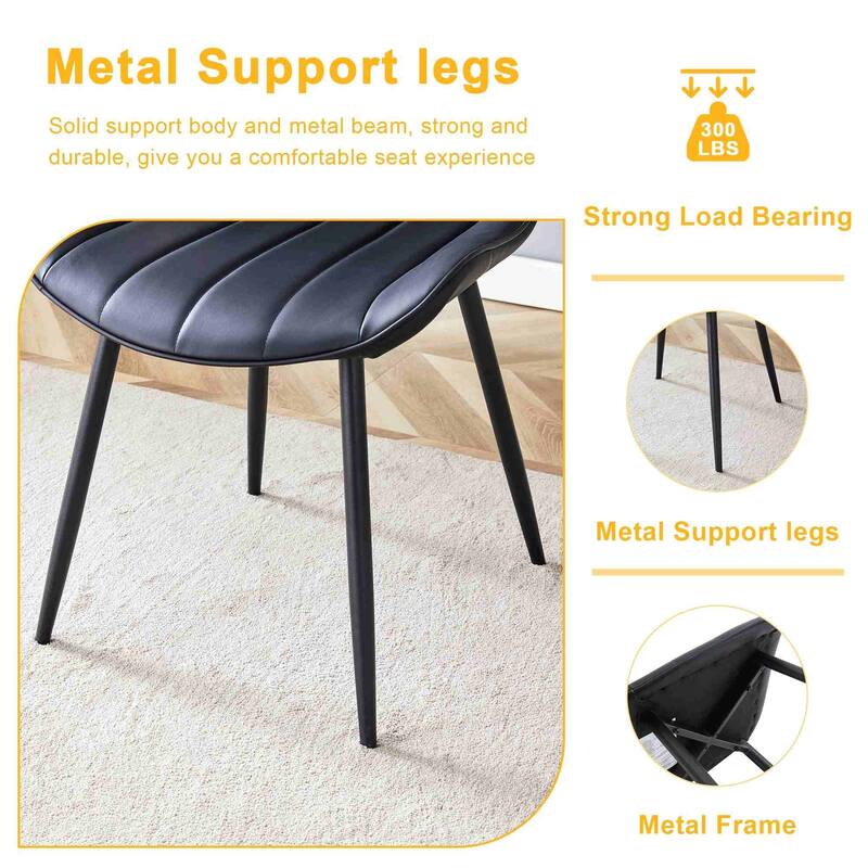 Dining Chair Set of 4 PU Extended Seating with Black Metal Legs
