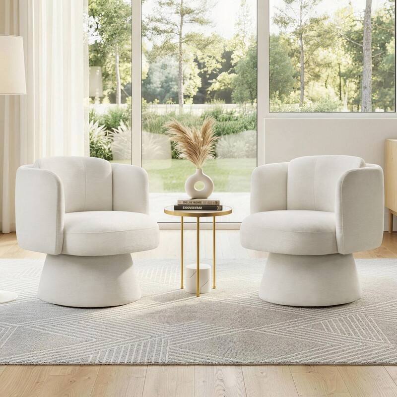 Spruce & Spring Modern Swivel Barrel Accent Chair for Living Room, Bedroom & Nursery - Set of 2 - White
