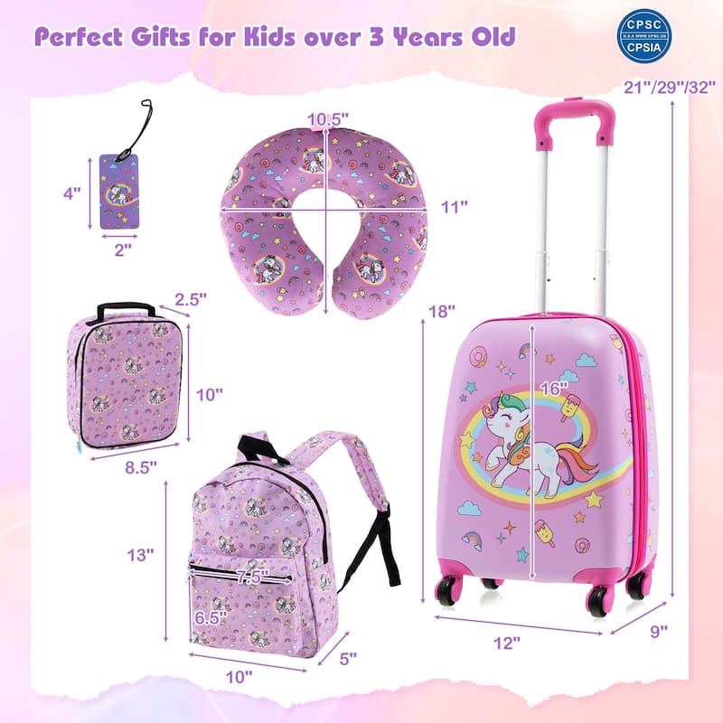5 PCS Travel Luggage Set Travel Rolling Suitcase for Boys Girls