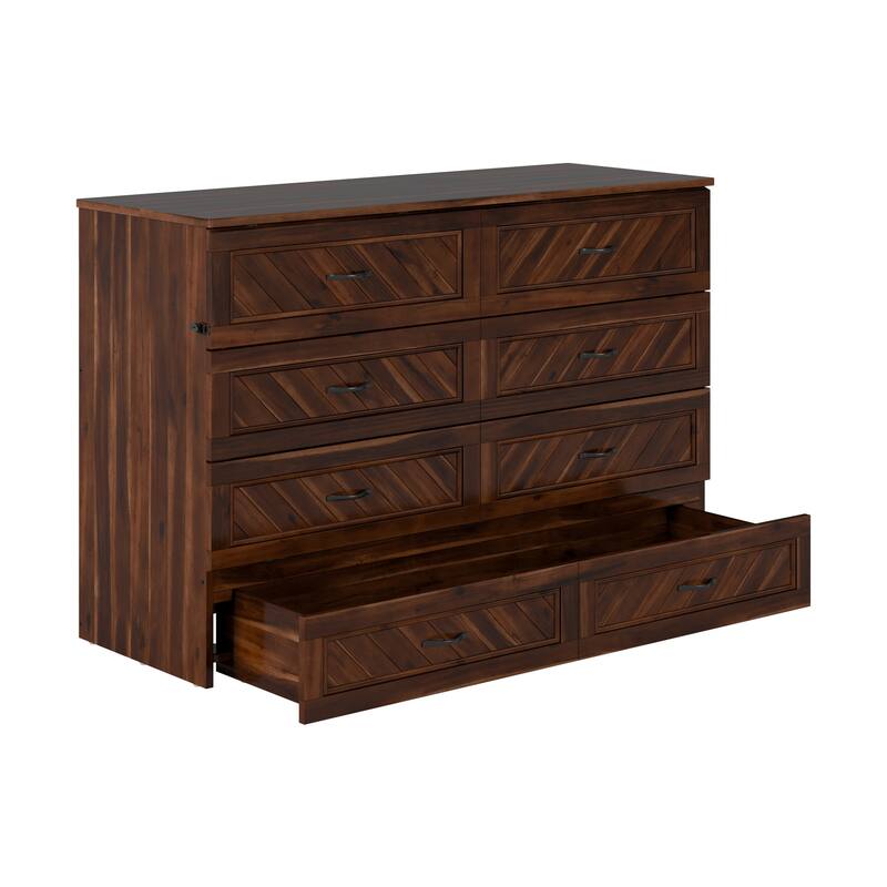 Alpine Murphy Bed Chest with Mattress, Storage Drawer, & Built-in Charger