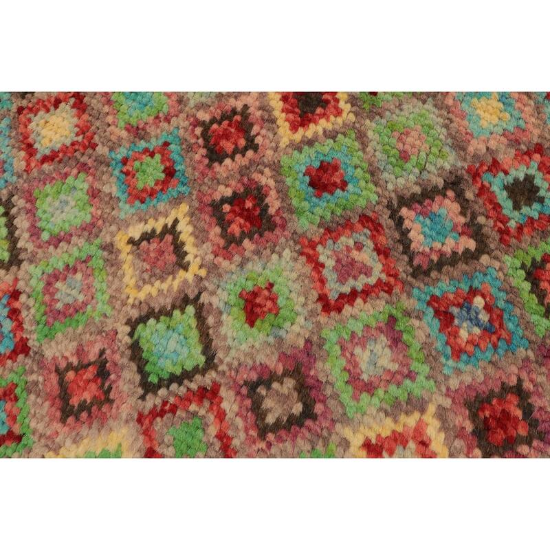 Modern Balochi Ponce Brown/Red Hand Knotted Wool Rug - 4'0'' x 5'9''