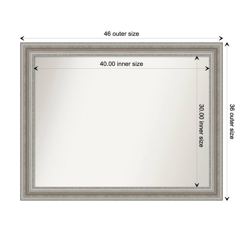 Parlor Silver Framed Non-Beveled Custom Wall Mirror, Bathroom Vanity Mirror - Outer Size: 45.5 x 35.5