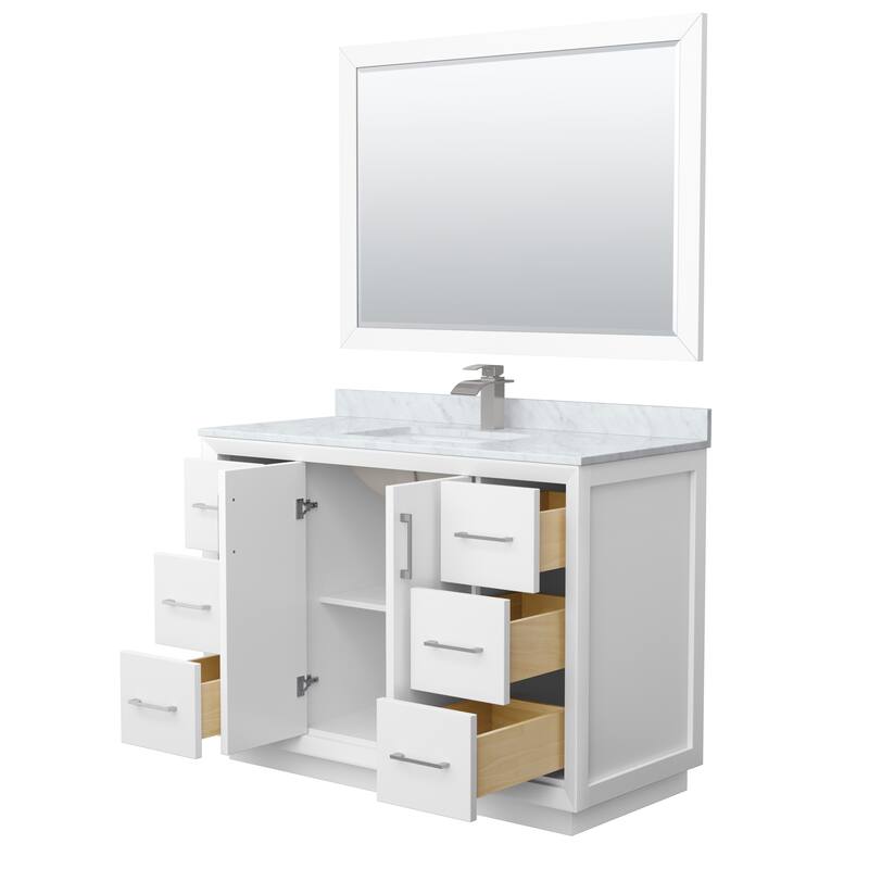 Strada 48-Inch Single Vanity Set, Carrara Marble Top, 46-Inch Mirror