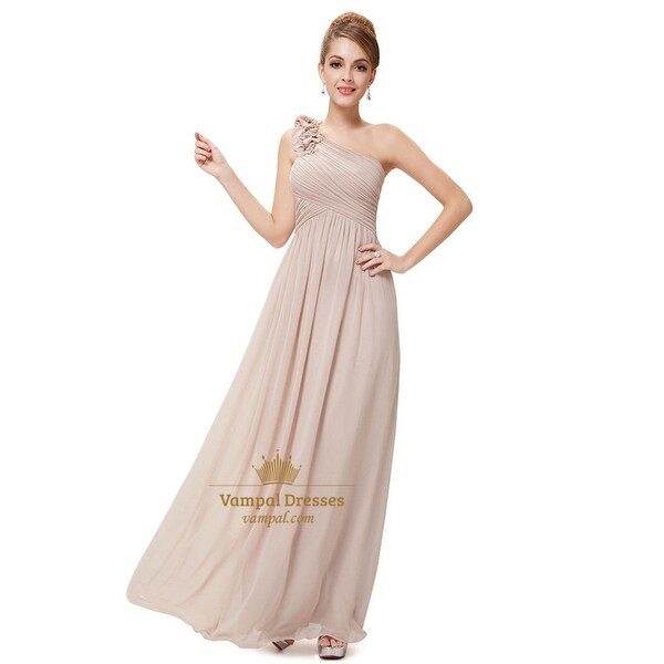 blush pink one shoulder bridesmaid dress