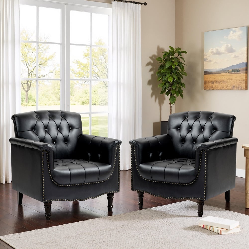 31" W Tufted Vegan Leather Accent Chairs for Living Room Set of 2