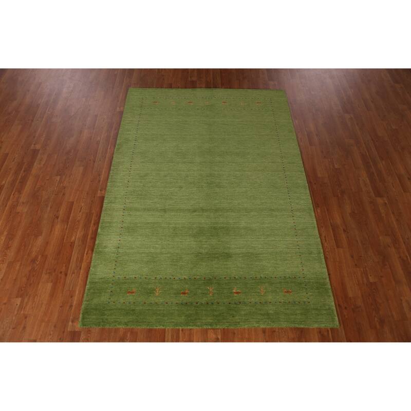 Green Gabbeh Indian Area Rug Handmade Tribal Wool Carpet - 5'2" x 7'7"