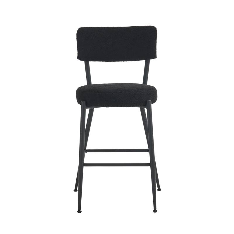 Set of 4 Modern Teddy Fabric Upholstered Bar Stools, Metal Base High Stool Suitable for Kitchen, Dining and Living Room