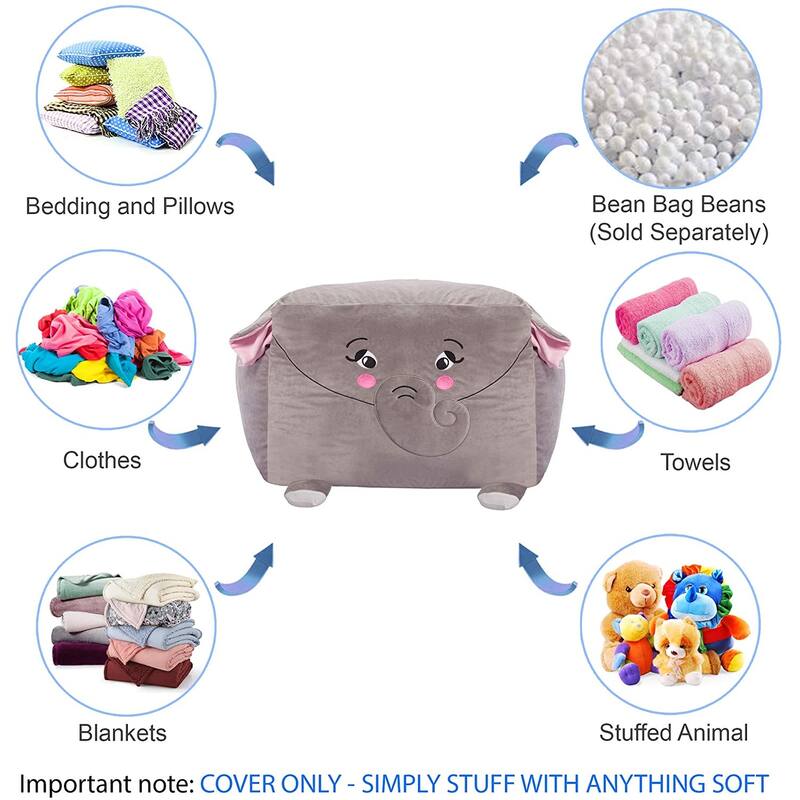 Stuffed Animal Storage Bean Bag Chair Cover only for Kids, Toy Holder