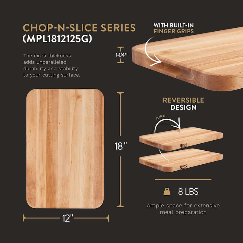 John Boos Maple Wood Edge Grain Reversible Cutting Board, 18 x 12 x 1.25 Inches - 18"L x 12"W