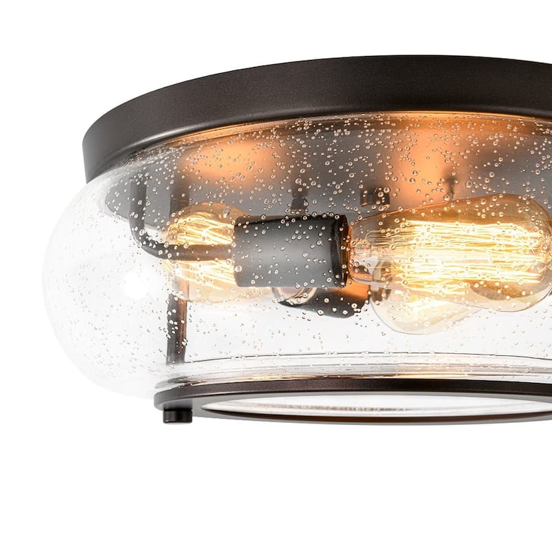 Oil Rubbed Bronze 3-Light Round Glass Flush Mount Ceiling Light