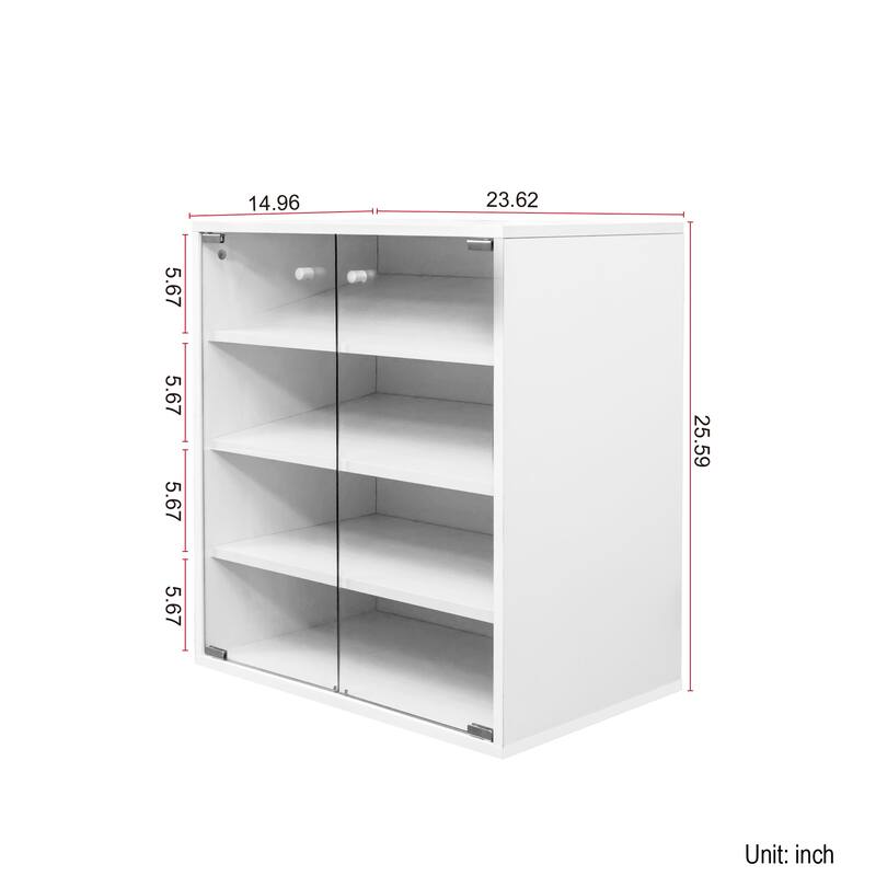 Roomfitters 4-Tier Shoe Display Cabinet, Stackable Wooden Shoe Storage Box with Glass Door and RGB LED Light