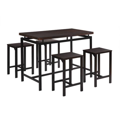 5 Piece Pub Table Set with Backless Seat Stools, Espresso Brown