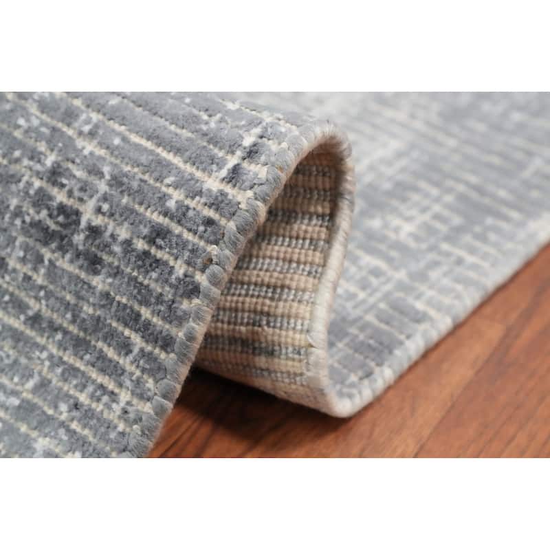 Hand Knotted Oriental Viscose Silk Carpet Modern All-Over Greys & Charcoal Abstract Area Rug - 4' 0'' X 2' 0''