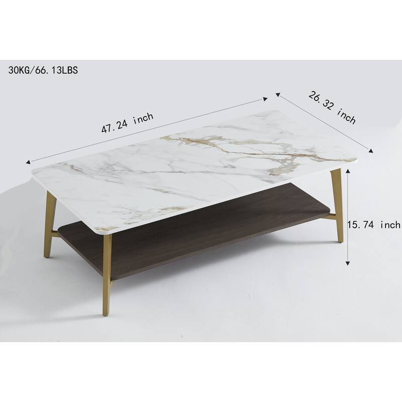 47.24" MDF Coffee Table with Open Storage and Metal Frame for Living Room