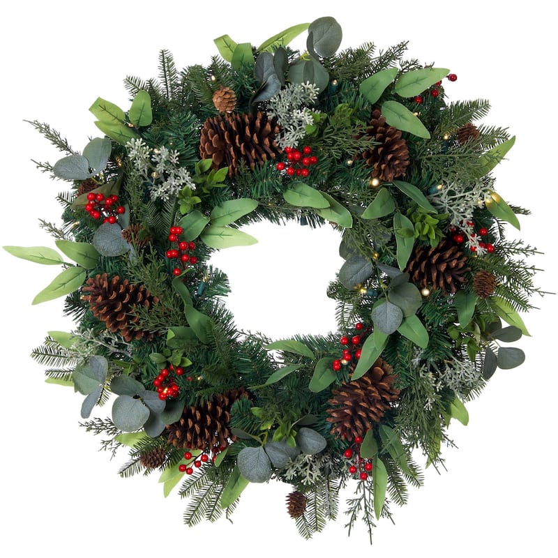 30 in. Lighted Christmas Wreath - Christmas Woods - 30 Inch
