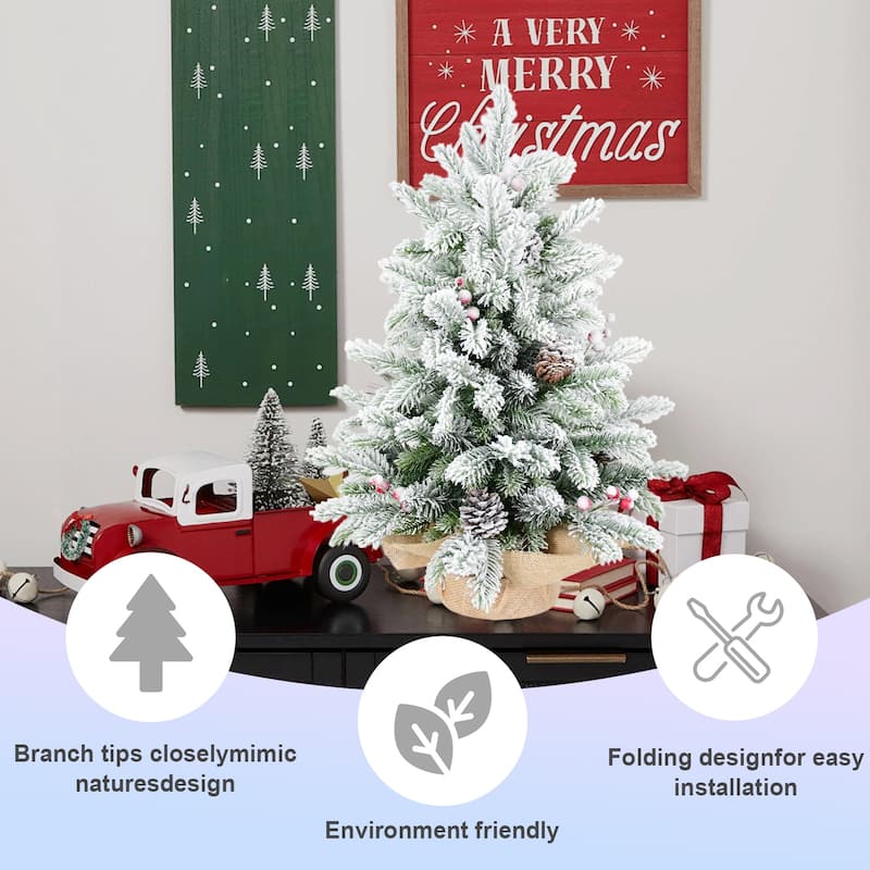 3ft Flocked Tabletop Christmas Tree With 355 Tips,Snowy Pe/Pvc Branches-Small Decorative Tree