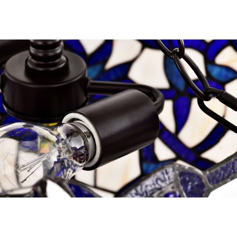 Vayne Blue/White 2-Light Stained Glass Bowl Shade Tiffany-Style Semi-Flush Mount