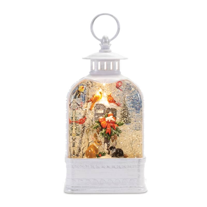 LED Lighted Lantern Snow Globe with Woodland Animals - 9.5" - White