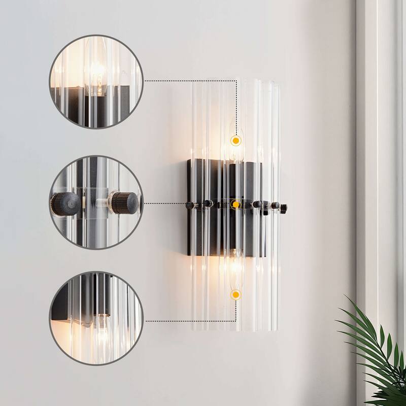 Casandra 2-Light Crystal Glass Bar Wall Sconce - 6 inches W x 15 inches H x 4 inches D