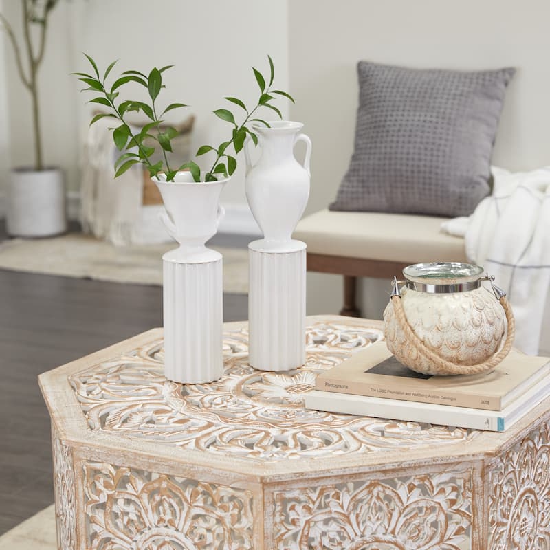 Porcelain Ceramic Greek Inspired Vase - Set of 2 White - Roche River Decor - 4"W x 4"L x 16"H