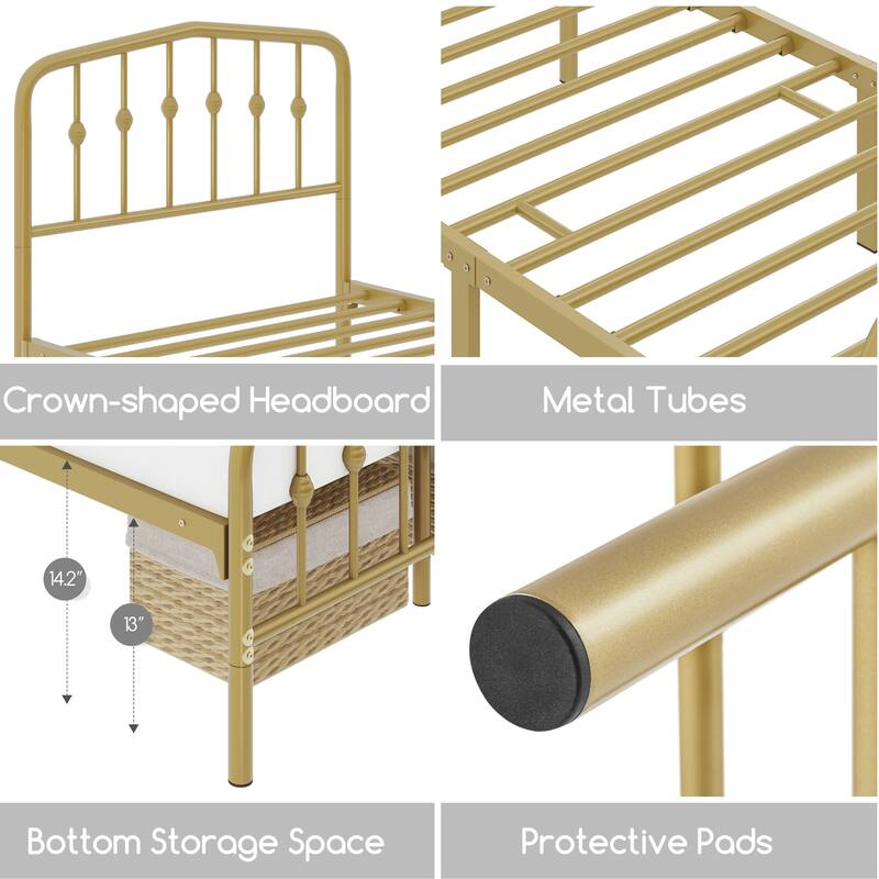 Yaheetech Bed Frame with Arched Headboard Modern Metal Bed Frame with Heavy Duty Slat Support