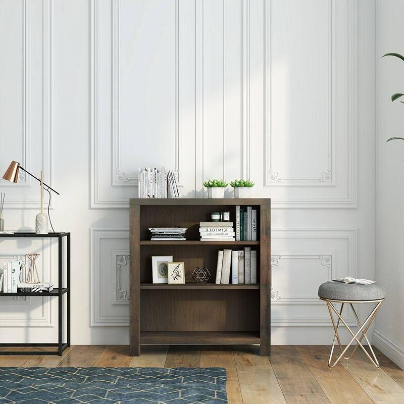 Bridgevine Home Joshua Creek 36 inch high 3-shelf Bookcase, No Assembly Required, Barnwood Finish