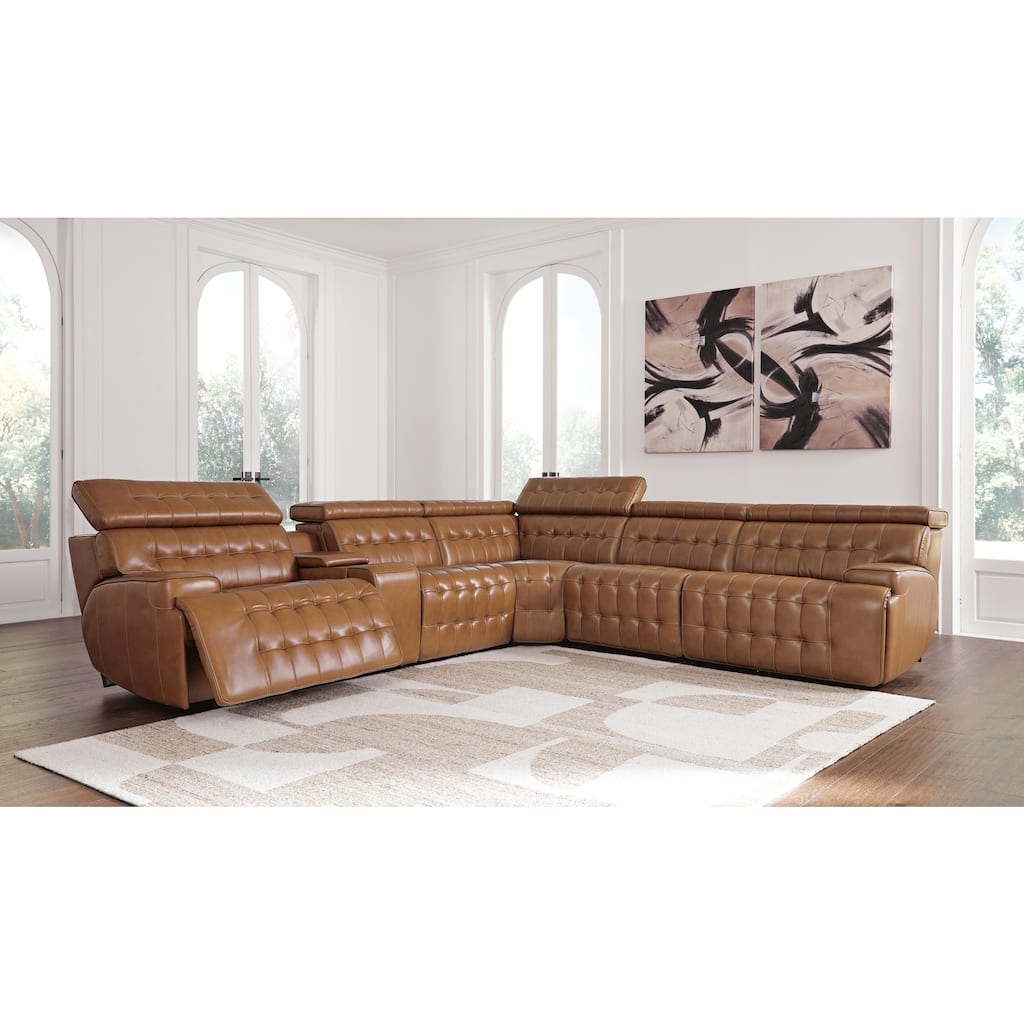 Signature Design by Ashley Temmpton Medium Brown 6-Piece Power Reclining Sectional - 124"W x 110"D x 34"H