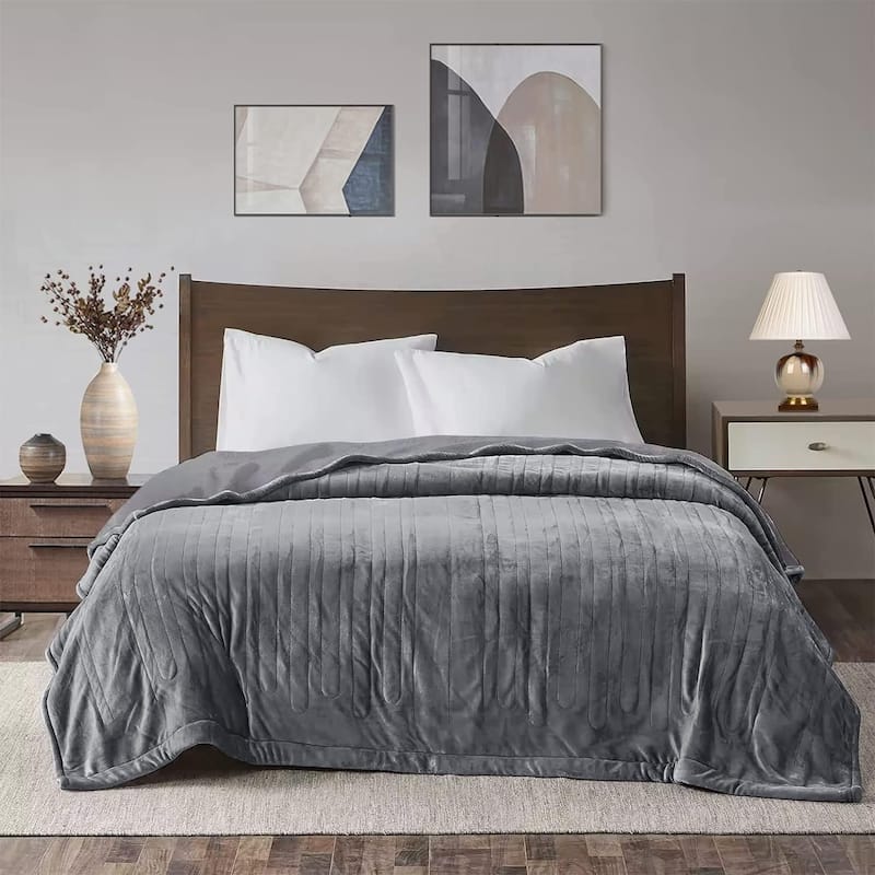 Royalcraft Double-Layer Flannel Heated Blanket with Dual Controllers - King - Grey