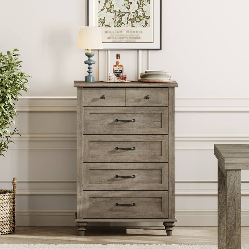 Mid Century Dresser with 5/6 Drawers, Wooden Kids Dresser for Bedroom