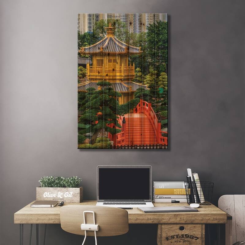Golden Pavilion Of Absolute Perfection, Nan Lian Garden, Kowloon, Hong Kong, China Print On Wood by Michael DeFreitas