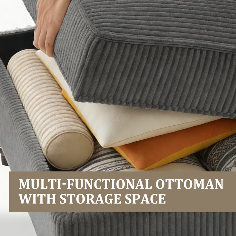 Modular Corduroy Tufted Storage Ottoman with Reversible Tabletop
