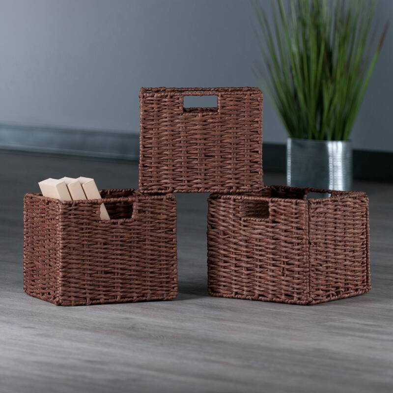 Tessa 3-Pc 3 Small Woven Rope Basket Set, Foldable, Walnut