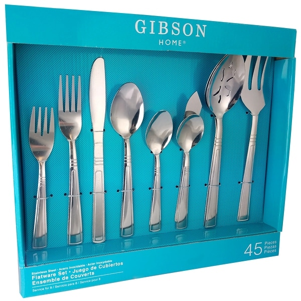 Gibson Home Astonshire 45 Peice Tumble Finish Flatware Set. Opens flyout.