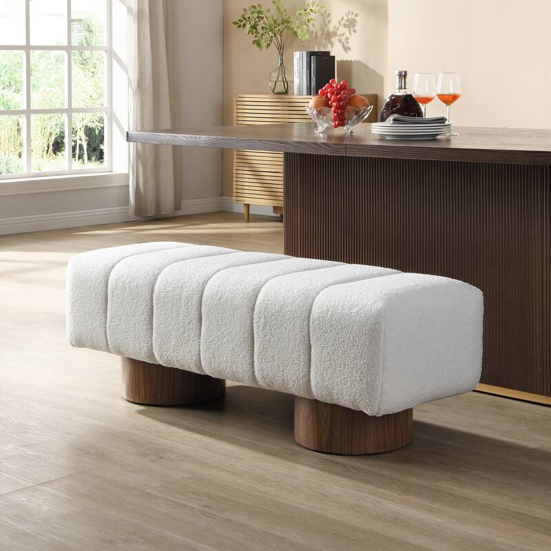 Upholstered Dining Bench for Dining Room, No-Assembly End of Bed Entryway Bench Ottoman for Bedroom Living Room - White