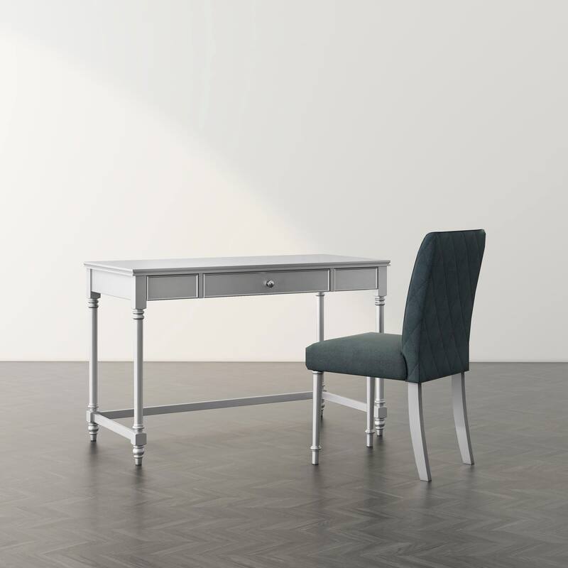 Nexles Glam Silver Wood 1-Drawer Desk with Chair Set by Furniture of America