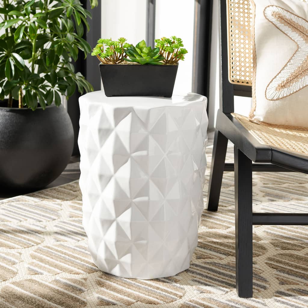 SAFAVIEH Vivianne Indoor/ Outdoor White Ceramic Decorative Garden Stool