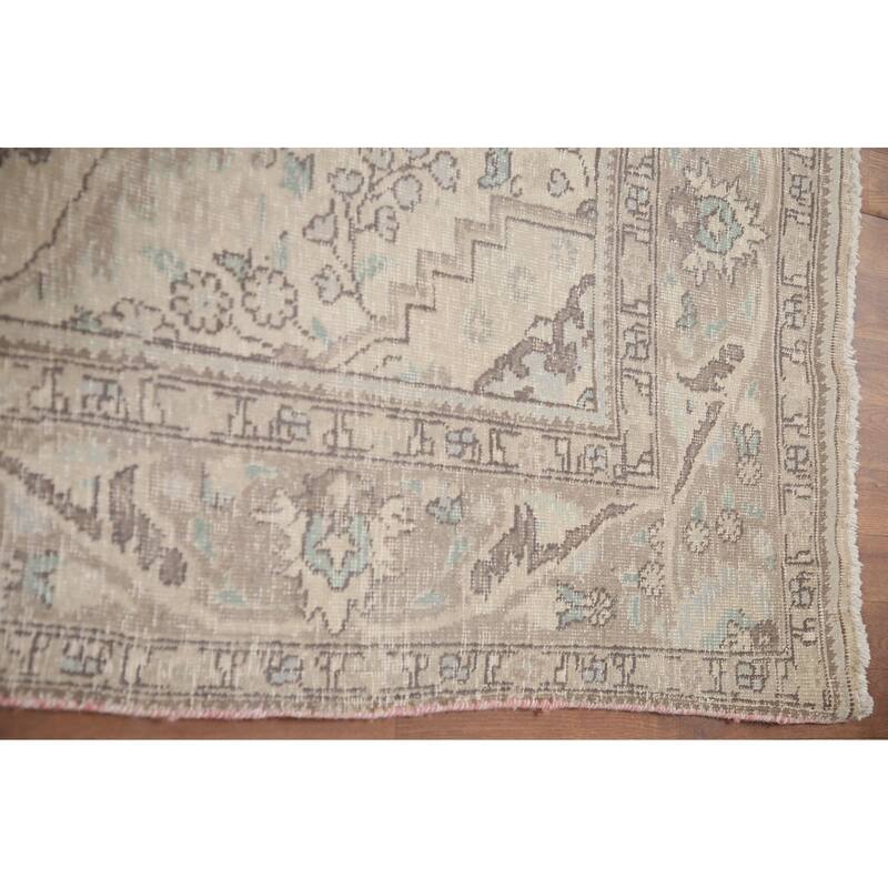 Hand Knotted Oriental 100% Wool Carpet Traditional Medallion Beige & Ivories Tabriz Area Rug - 9' 11'' X 6' 2''