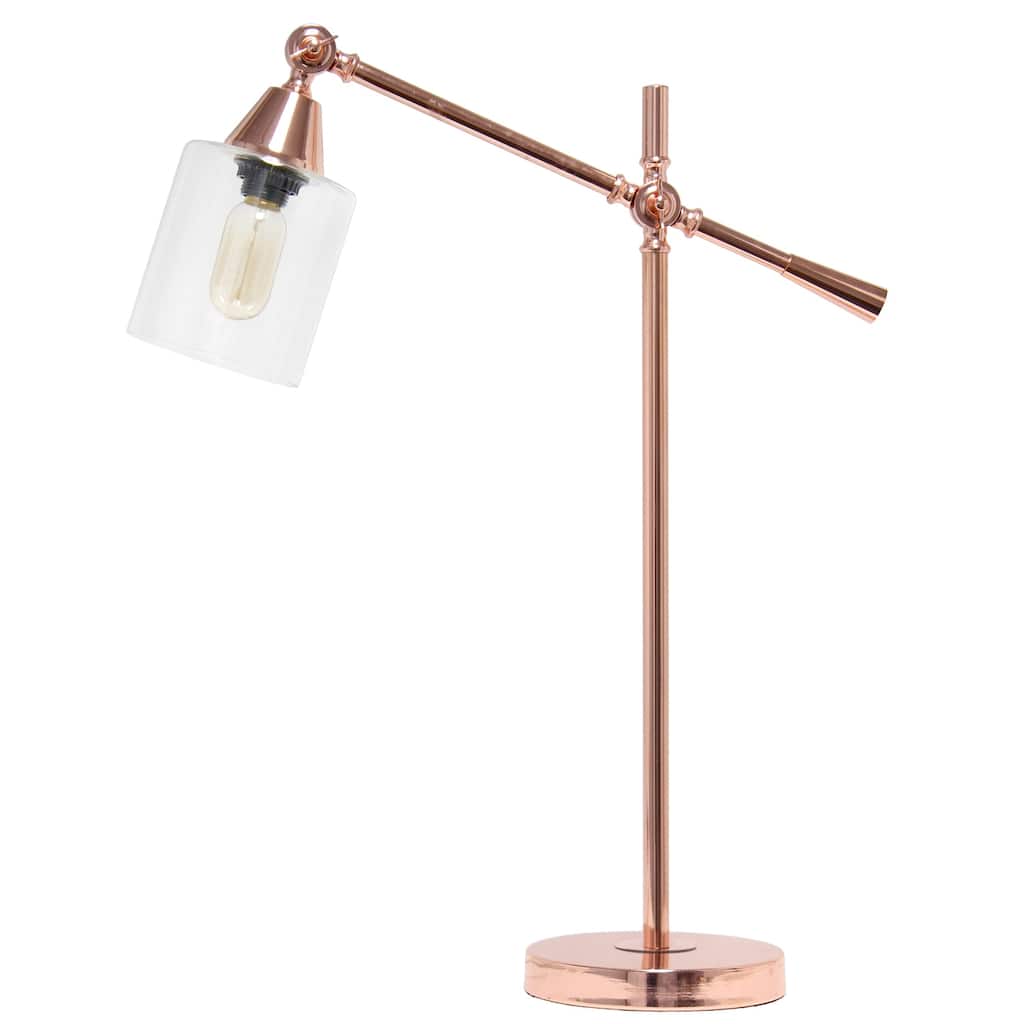 28 in. Rose Gold Finish Table Lamp with Gold Shade, Desk Lamp for Writing and Computer Desks
