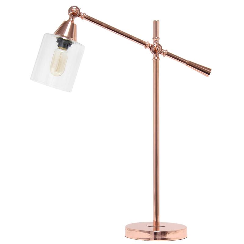 28 in. Rose Gold Finish Table Lamp with Gold Shade, Desk Lamp for Writing and Computer Desks
