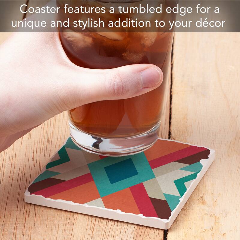 Aztec Dream 4 Pack Absorbent Stone Coasters with Cork Backing 4" Square Made in The USA Absorbent Wipes Clean