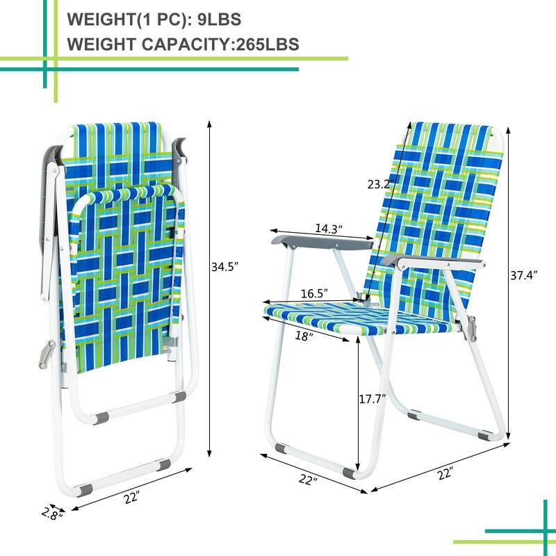 2 pcs Steel Tube Folding Beach Chair Bearing 120kg