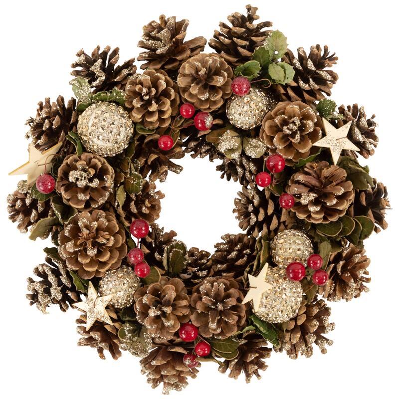 Glittered Pine Cone Berry Artificial Christmas Wreath, 12-Inch, Unlit
